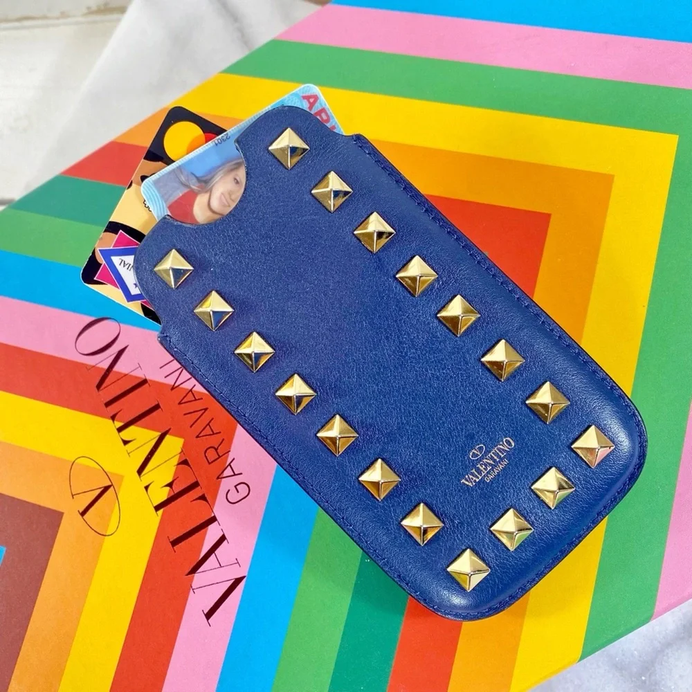 Valentino Garavani Navy Rockstud Cardholder